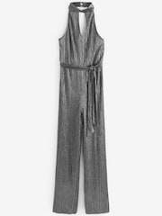 Silver Plissé Halter Jumpsuit - Image 5 of 5