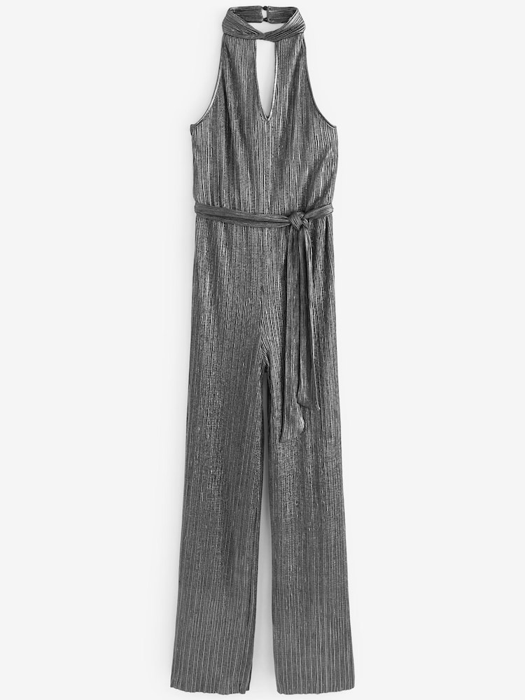 Silver Plissé Halter Jumpsuit - Image 5 of 5