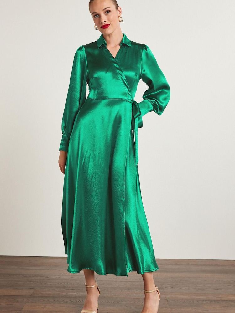 Buy Green Satin Midi Shirt Dress from Next Luxembourg