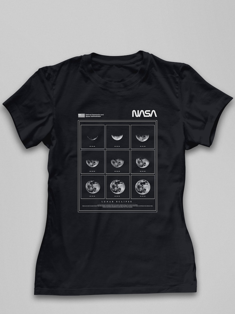 All + Every Black NASA Lunar Eclipse Moon Phases Womens T-Shirt - Image 2 of 3