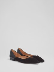 LK Bennett Black Iris Suede And Leather Sweetheart Flats - Image 2 of 4