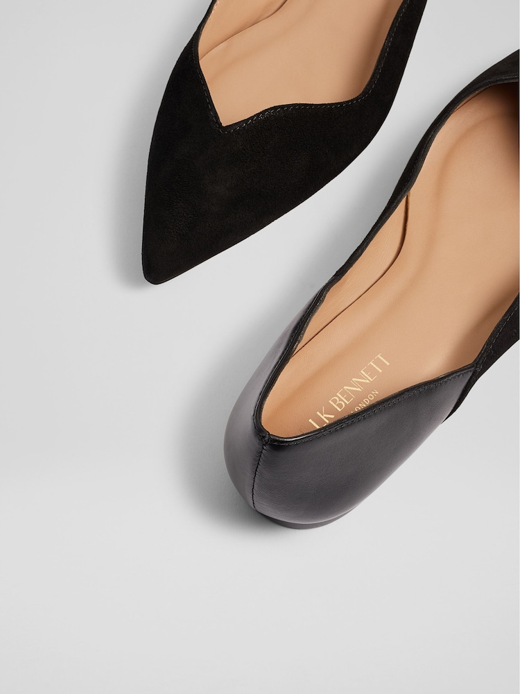 LK Bennett Black Iris Suede And Leather Sweetheart Flats - Image 4 of 4