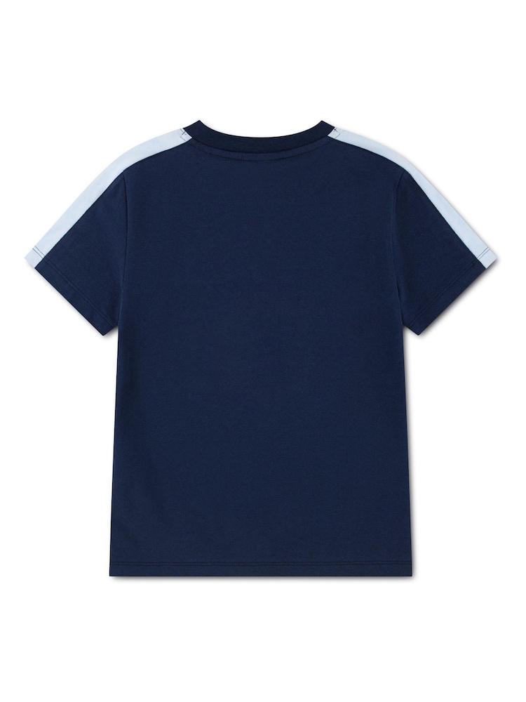 Lacoste Blue Colorblock Stripe T-Shirt - Image 2 of 3 Lacoste Blue Colorblock Stripe T-Shirt - Image 2 of 3