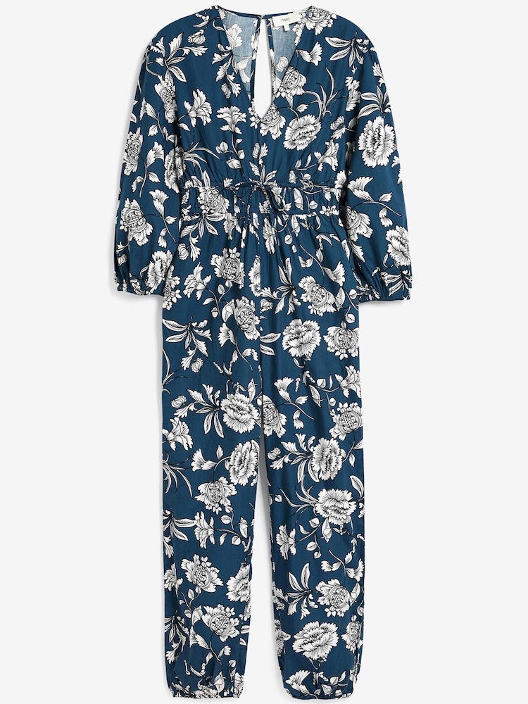 Marineblau - Langärmeliger, geblümter Overall - Bild 5 von 5