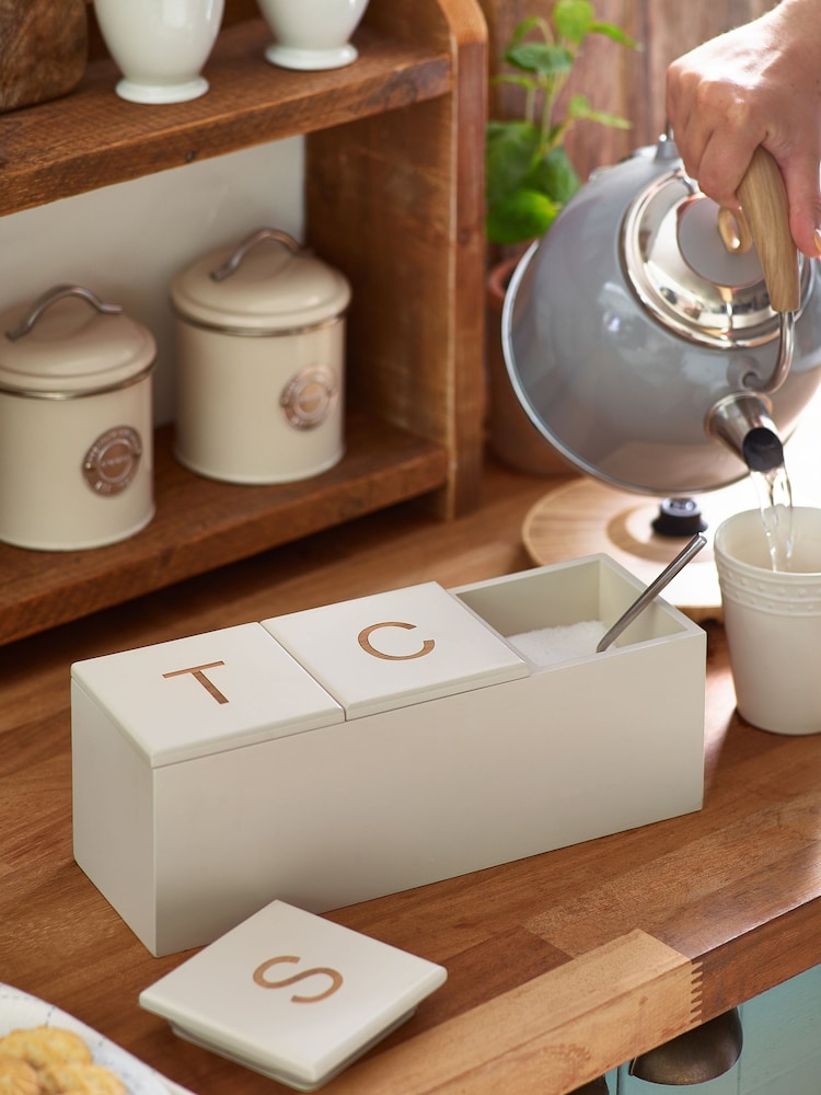 Cream Bamboo Tea, Coffee & Sugar Storage Box - Image 2 of 3