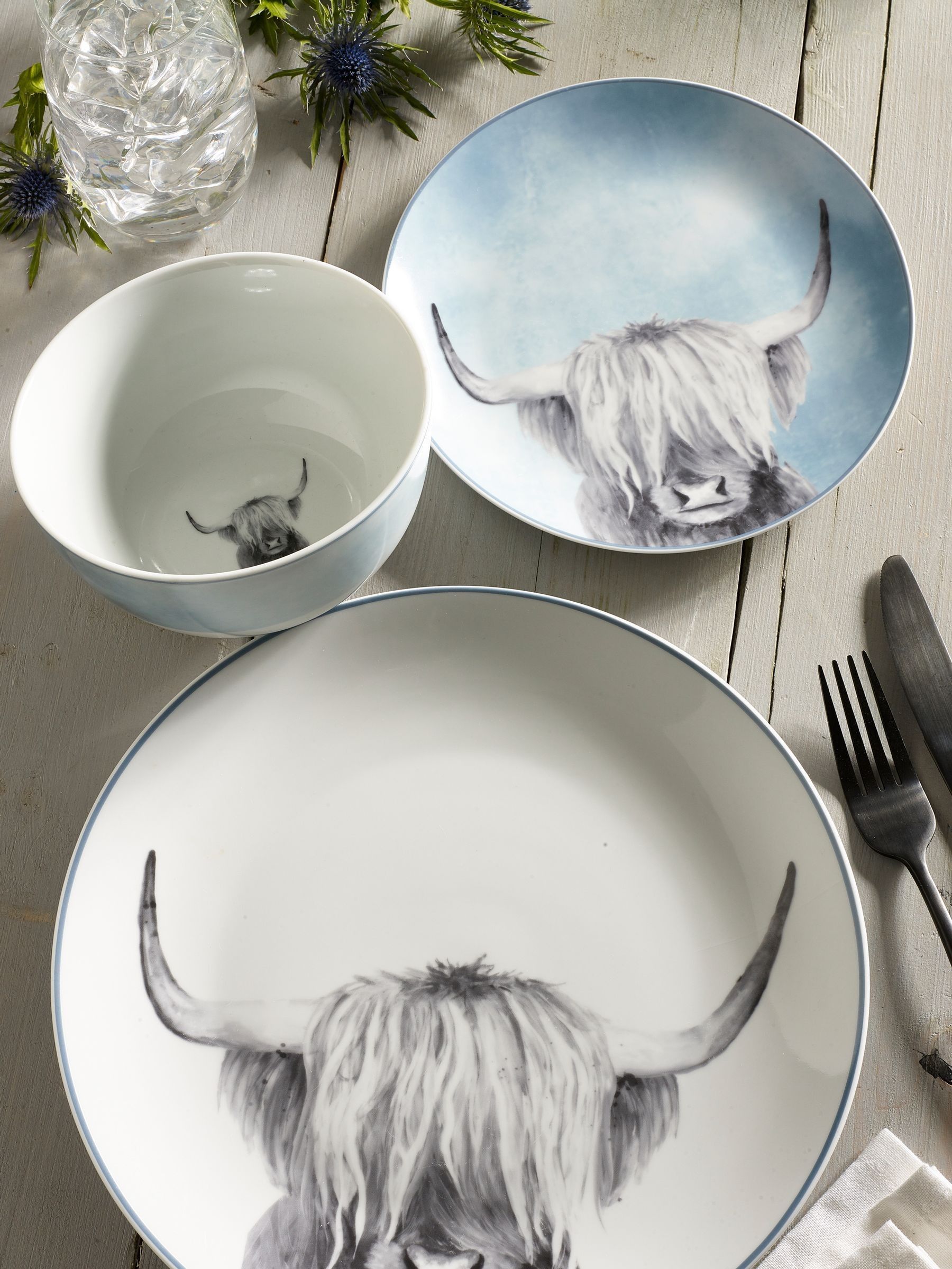 Buy Teal Blue Hamish The Highland Cow 12 Piece Dinner Set from Next USA