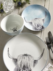 Teal Blue Hamish The Highland Cow 12 Piece Dinner Set - Image 1 of 4