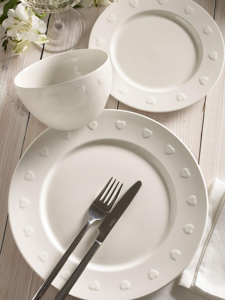 White Embossed Heart 12 Piece Dinner Set - Image 1 of 4