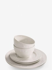 White Embossed Heart 12 Piece Dinner Set - Image 4 of 4