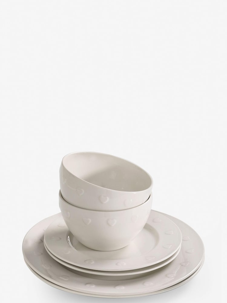 White Embossed Heart 12 Piece Dinner Set - Image 4 of 4