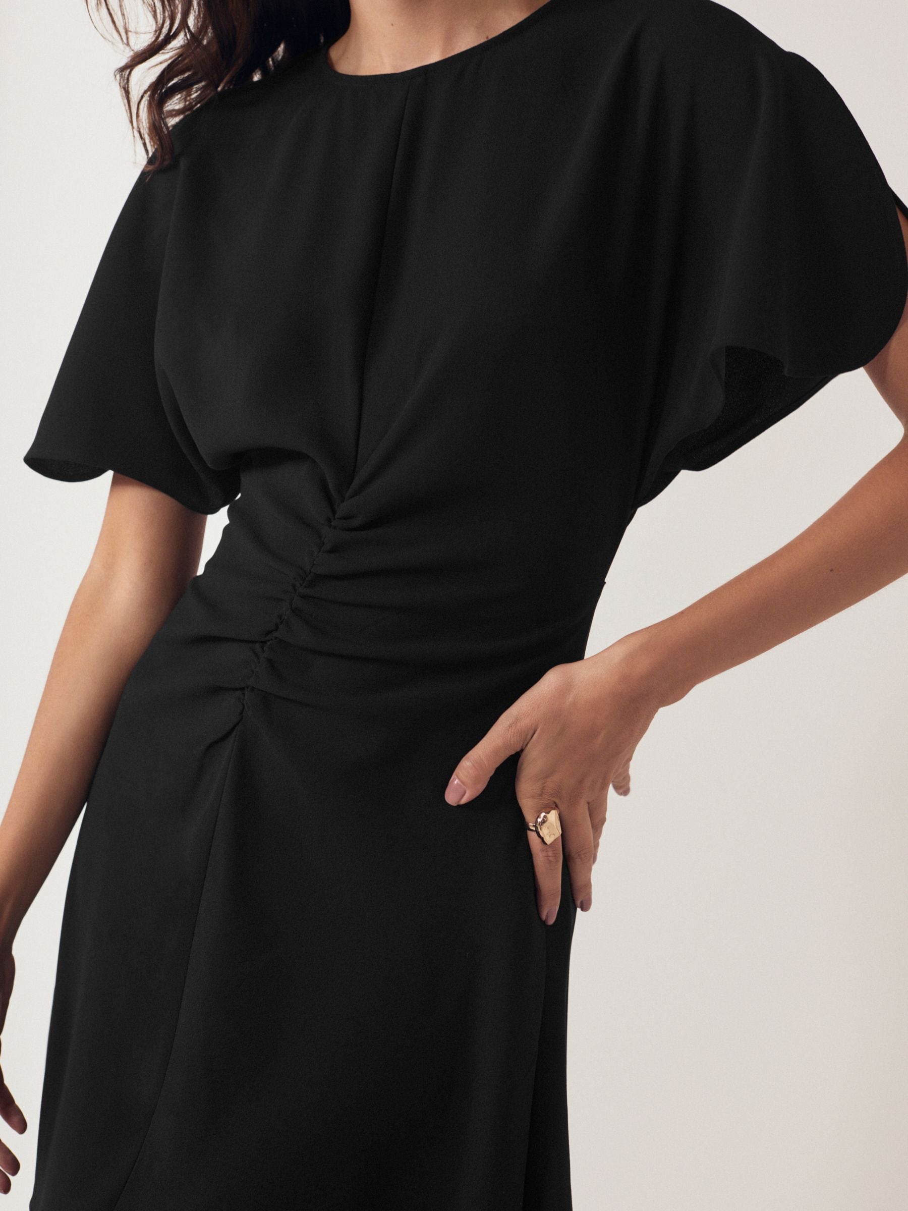 ベージュ】パフスリーブチュニックワンピ Puff Sleeve Tunic One