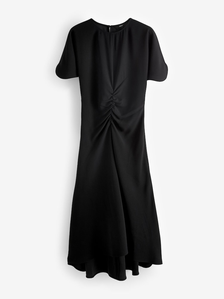 Noir - Robe mi-longue froncée à manches courtes - Image 5 of 6