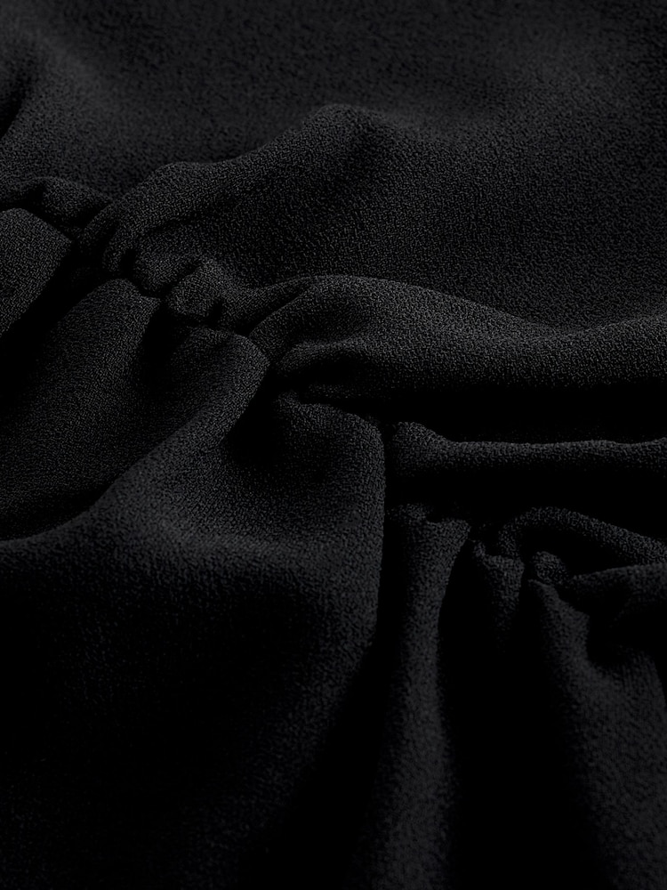 Black Short Sleeve Ruched Midi Dress - Image 6 of 6 Black Short Sleeve Ruched Midi Dress - Image 6 of 6