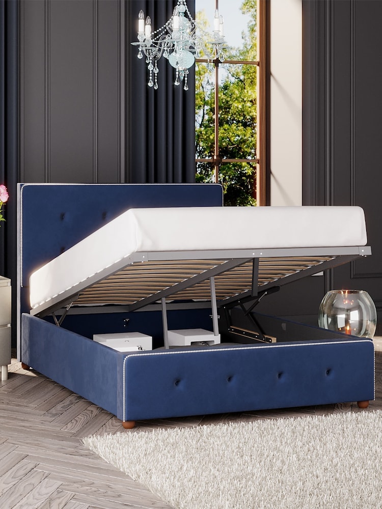 Laurence Llewelyn-Bowen Navy Blue Hesper End Lift Ottoman Storage Bed - Image 2 of 5