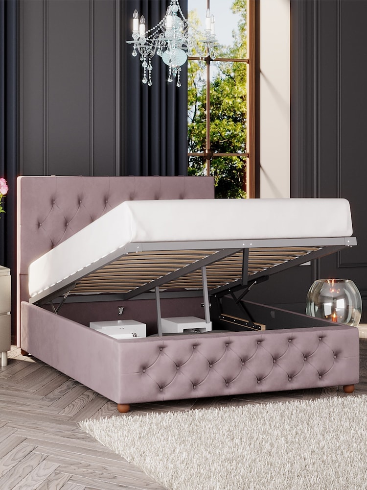 Laurence Llewelyn-Bowen Blush Pink Luna End Lift Ottoman Storage Bed - Image 2 of 5