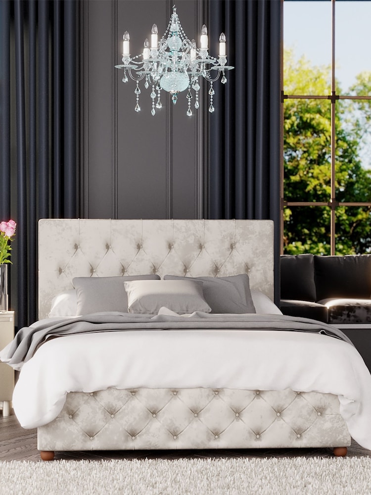 Laurence Llewelyn-Bowen Pearl White Luna End Lift Ottoman Storage Bed - Image 1 of 5
