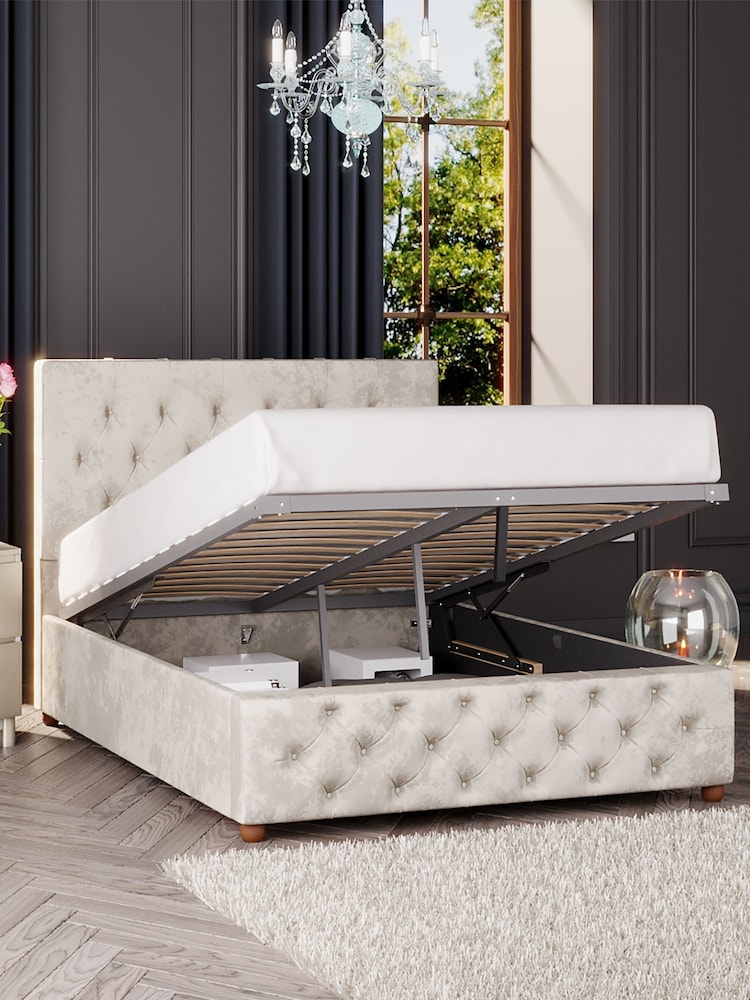 Laurence Llewelyn-Bowen Pearl White Luna End Lift Ottoman Storage Bed - Image 2 of 5