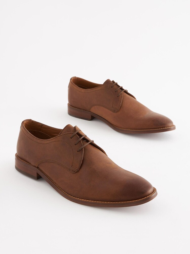 Buy Dark Tan Brown Wide Fit Contrast Sole Leather Derby Shoes from
