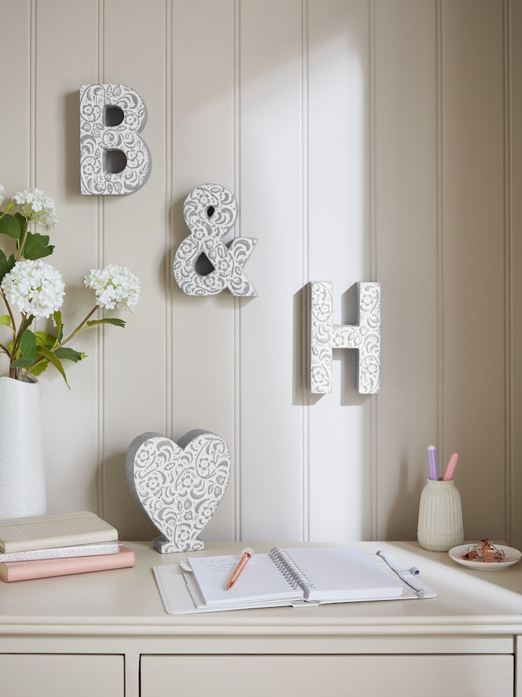 Grey Carved Vintage Alphabet Ornament - Image 1 of 6