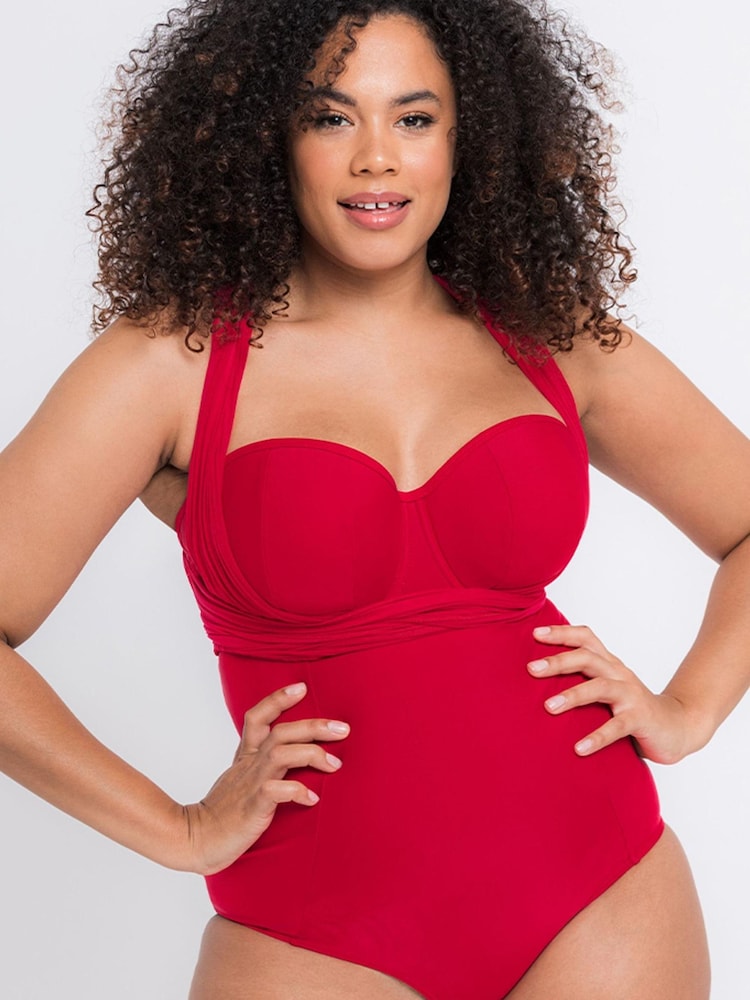 Curvy Kate Red Wrapsody Bandeau Swimsuit - Image 1 of 5