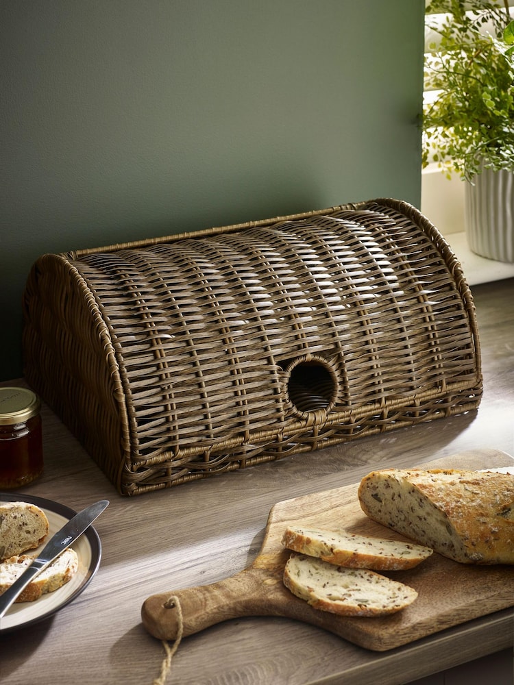 Brown Faux Wicker Bread Bin - Image 1 of 4 Brown Faux Wicker Bread Bin - Image 1 of 4