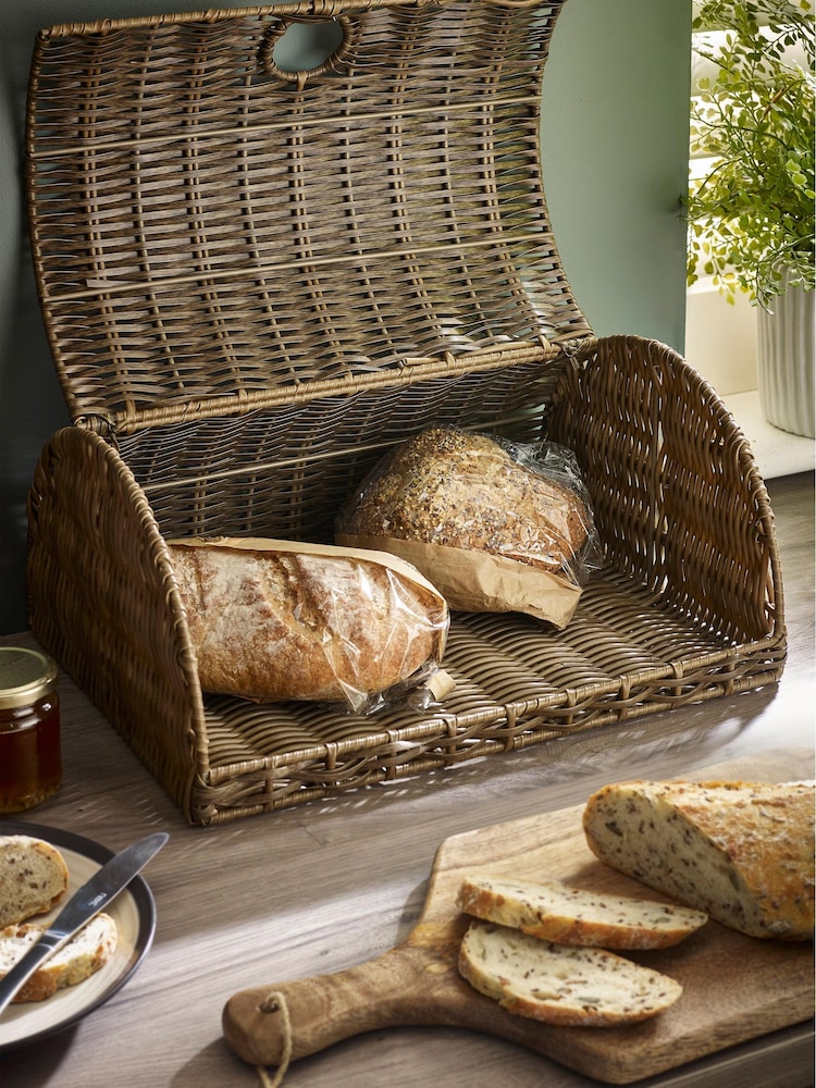 Brown Faux Wicker Bread Bin - Image 2 of 4