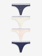 Navy/ Pink Spot Thong Cotton Rich Logo Knickers 4 Pack - Image 1 of 8