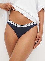 Navy/ Pink Spot Thong Cotton Rich Logo Knickers 4 Pack - Image 2 of 8