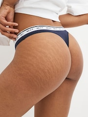 Navy/ Pink Spot Thong Cotton Rich Logo Knickers 4 Pack - Image 3 of 8