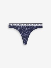Navy/ Pink Spot Thong Cotton Rich Logo Knickers 4 Pack - Image 6 of 8