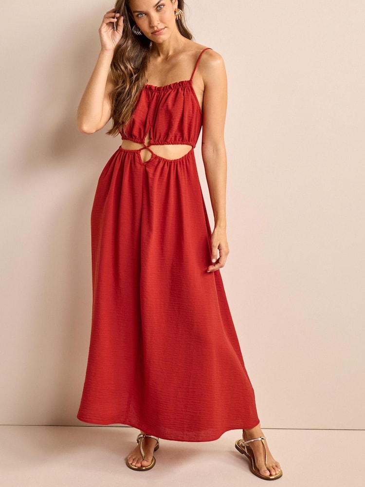 Rust Brown Cut-Out Detail Strappy Dress - Image 1 of 5 Rust Brown Cut-Out Detail Strappy Dress - Image 1 of 5