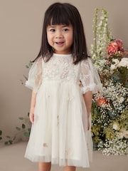 White Embroidered Mesh Party Dress (3mths-7yrs) - Image 1 of 8