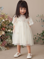 White Embroidered Mesh Party Dress (3mths-7yrs) - Image 2 of 8