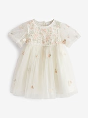 White Embroidered Mesh Party Dress (3mths-7yrs) - Image 6 of 8