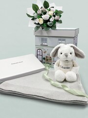 Babyblooms 100% Cotton Personalised Bunny Blanket Keepsake Christening Baby Hamper - Image 1 of 8