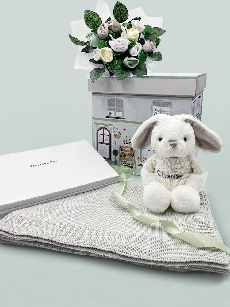 Babyblooms 100% Cotton Personalised Bunny Blanket Keepsake Christening Baby Hamper - Image 1 of 8