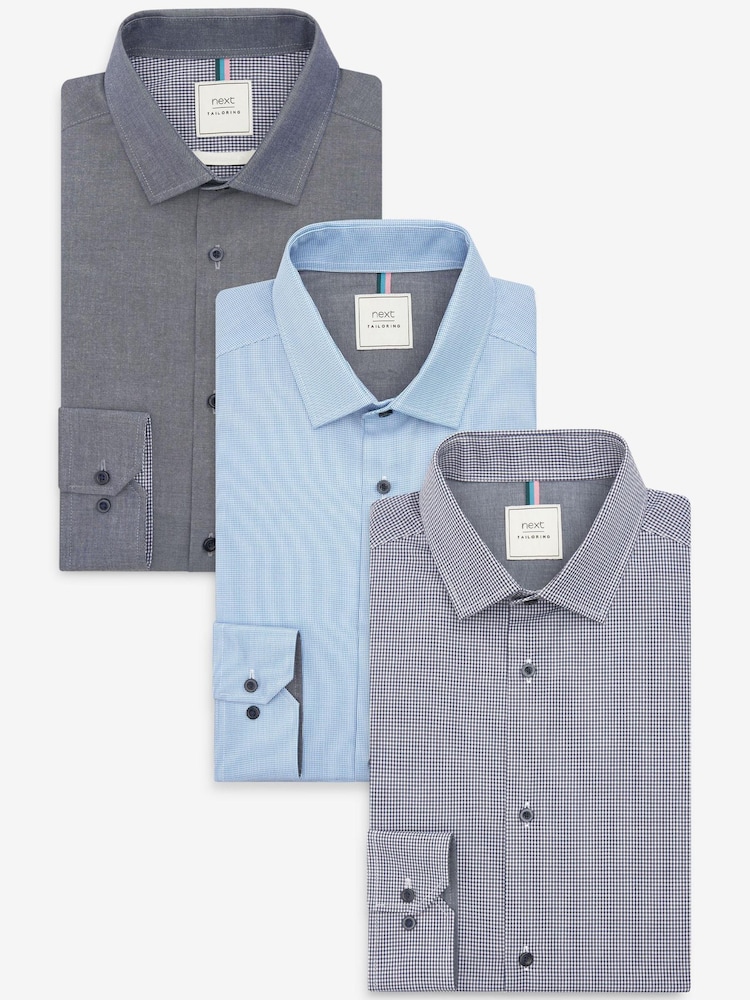 Navy Blue Regular Fit Single Cuff Shirts 3 Pack - Image 1 of 10
