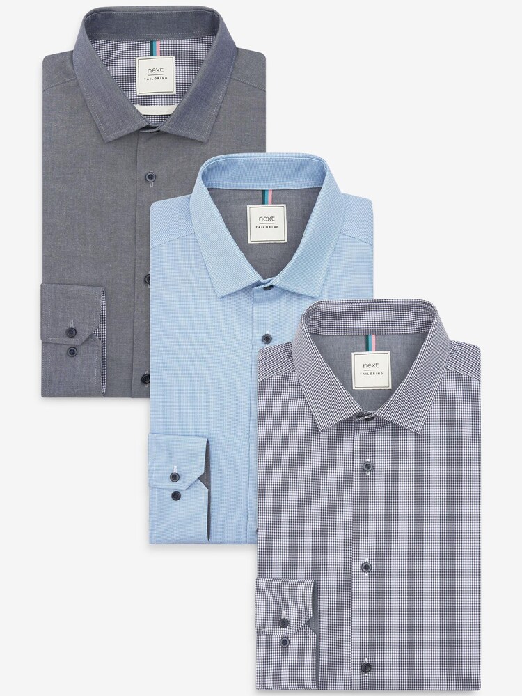 Navy Blue Regular Fit Single Cuff Shirts 3 Pack - Image 1 of 10 Navy Blue Regular Fit Single Cuff Shirts 3 Pack - Image 1 of 10
