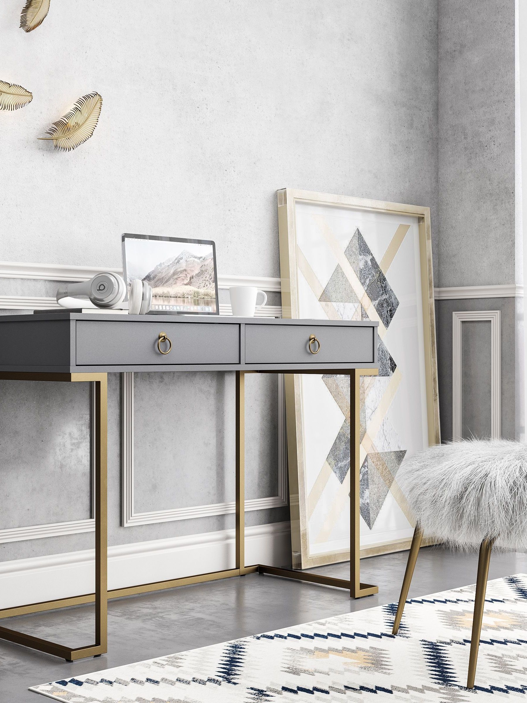 Cosmoliving by Cosmopolitan - Writing Desk - 2 Drawer - Graphite Grey - Metal - Image 3