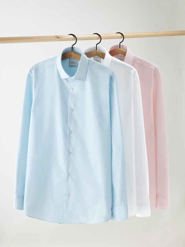 White/Blue/Pink Regular Fit Easy Care Single Cuff Oxford Shirts 3 Pack - Image 1 of 15
