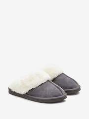 Grey Suede Faux Fur Lined Mule Slippers - Image 2 of 5