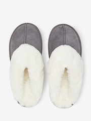 Grey Suede Faux Fur Lined Mule Slippers - Image 3 of 5
