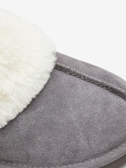 Grey Suede Faux Fur Lined Mule Slippers - Image 4 of 5
