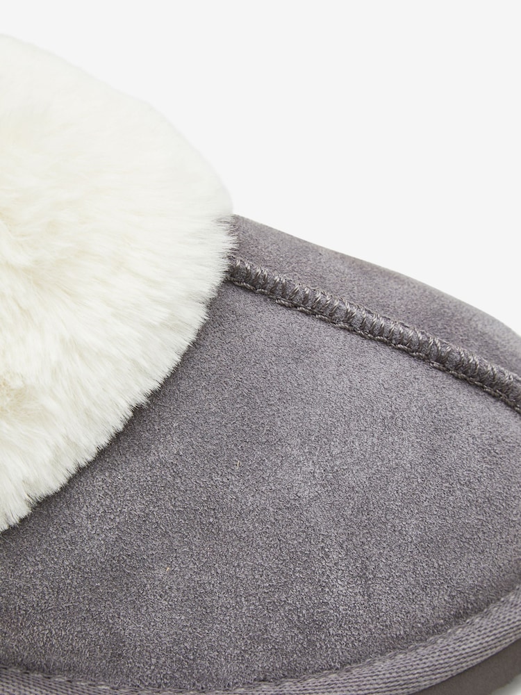 Grey Suede Faux Fur Lined Mule Slippers - Image 4 of 5