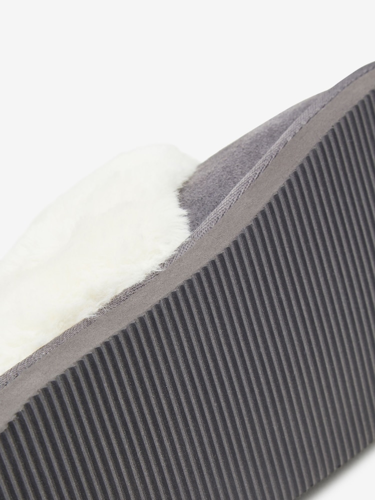 Grey Suede Faux Fur Lined Mule Slippers - Image 5 of 5