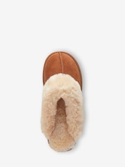 Chestnut Brown Suede Faux Fur Lined Mule Slippers - Image 2 of 3