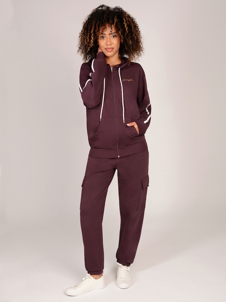 Pineapple Brown Stripe Panel Zip Hoodie - Image 2 of 5 Pineapple Brown Stripe Panel Zip Hoodie - Image 2 of 5