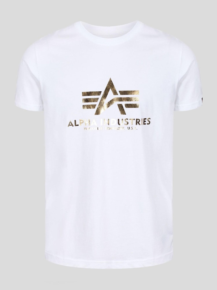 Alpha Industries Foil Print Basic 100% Cotton White T-Shirt - Image 1 of 4 Alpha Industries Foil Print Basic 100% Cotton White T-Shirt - Image 1 of 4