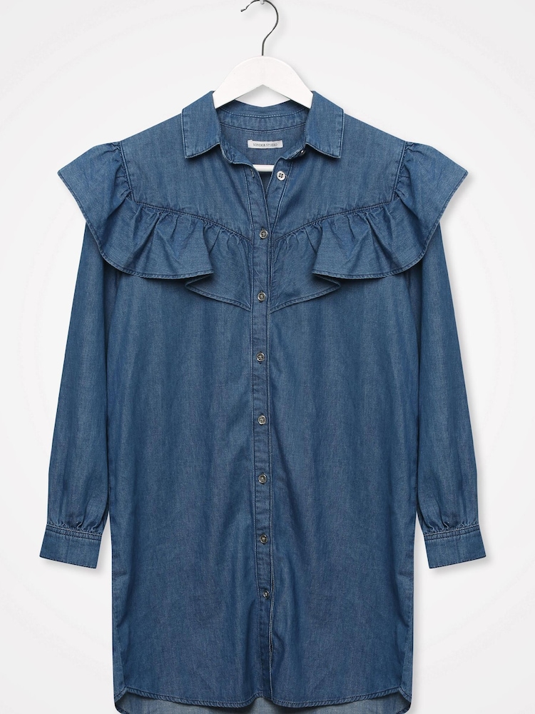 Sonder Studio Denim Frill Shirt Dress - Image 2 of 4