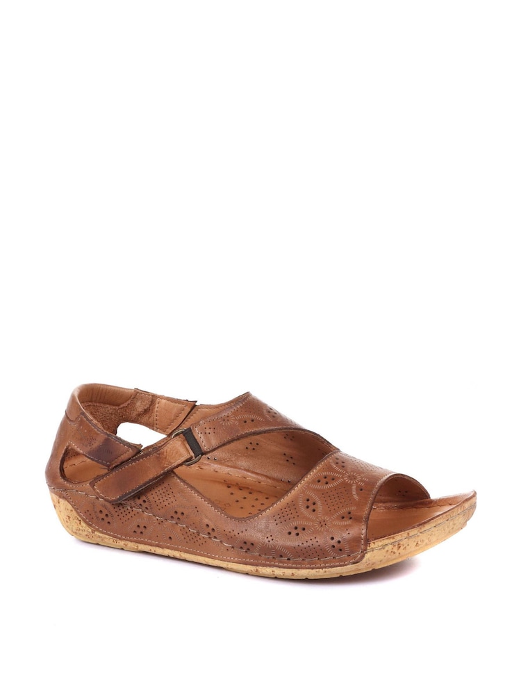 Pavers Brown Ladies Leather Flat Sandals - Image 2 of 5